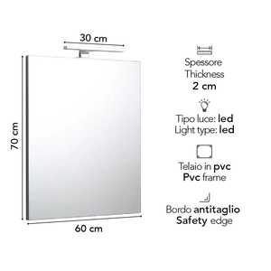 Espejo de Baño Italiano Reversible de 60x70 con Marco de Aluminio Minimalista, LED Integrado, Resistente al Agua, Producto Premium - Product Image 5
