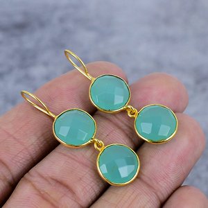 ชุดเพชร Chalcedony 925ต่างหูเงินสเตอร์ลิงต่างหูลวดชุบทองของขวัญวันครบรอบแต่งงานสำหรับผู้หญิง - Product Image 1