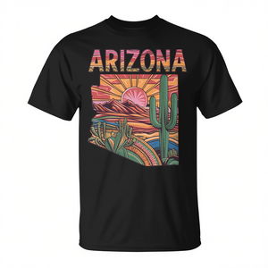 T-Shirt Promozionale Stemma Stato dell'Arizona per Bambini, Design Compresso con Cactus e Bandiera del Deserto - Product Image 2