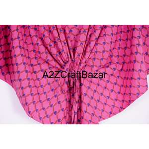 Caftán para Mujer, Algodón Indio, Estampado Floral a Mano, Maxi Largo, Ropa de Dormir, Kimono, Cuello en V, Cierre con Cinturón, Suave y Liso - Product Image 4