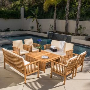 Teak <b>Garden</b> Set Outdoor Patio Conversation Furniture Cushioned <b>Bench</b> Chairs Coffee <b>Table</b> Poolside Seating - Product Image 1