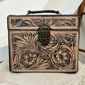 El mejor regalo, joyero de terciopelo de cuero de vaca mecanizado a mano, collar portátil, anillo, reloj, joyero de viaje, organizador con espejo - Product Image 4