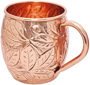 Leaf Embossed Copper Mug for hotel design Hot Sell Moscow 100% Solid Plated Drinking Hammered Cup Coffee Beer Mule Copper