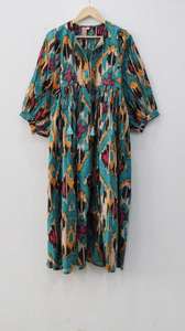 Mini robe mi-longue en coton de haute qualité pour femmes, tenue décontractée à imprimé floral longue et naturelle pour un usage quotidien en été - Product Image 6