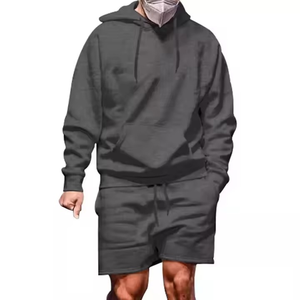 Custom <b>Men's</b> Hoodie <b>Shorts</b> Set Streetwear Jogger Hoodies <b>Shorts</b> <b>Men</b> <b>Long</b> Sleeve Two Piece Tracksuits OEM Breathable Sweatsuit - Product Image 3