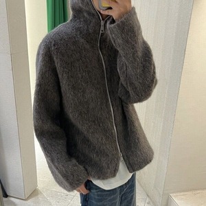 High Quality Wool Knitted <b>Men</b> Zipper Mohair <b>Hoodie</b> Winter Wear Zip up Casual Custom Logo Solid <b>Grey</b> Mohair <b>Hoodie</b> for <b>Men</b> - Product Image 4