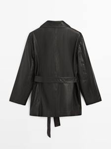 Veste universitaire en peau de mouton noire pour femme, double boutonnage, ceinture, écologique, longueur classique, vêtements d'extérieur décontractés, automne-hiver, coton - Product Image 5