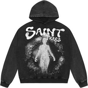 Saint Tears Acid Wash Hommes Hoodies Pull Surdimensionné Casual Hoodie Graphic Print Hooded Vintage Sweat Streetwear Unisex - Product Image 1