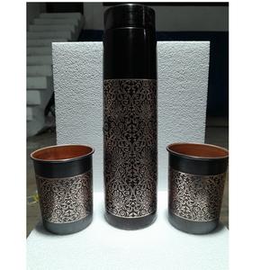 High Quality Leak Resistant Copper <b>Bottle</b> with Glass <b>Set</b> with Tight Fitting Cap and Elegant Shape for Dining & <b>Travel</b> from India - Product Image 1