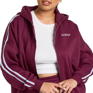 Premium Women Side Stripe Oversized <b>Zip</b> <b>Up</b> <b>Hoodie</b> With Breathable & Comfortable Hood For Styling In Winters Wholesale Rate Cheap - Product Image 1