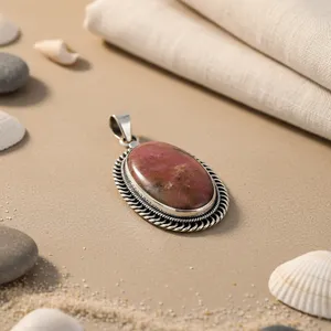Pendentif en argent sterling 925 avec rhodonite, perle d'eau douce, zircon et rhodié or rose, bijoux en pierres précieuses pour femmes - Product Image 1