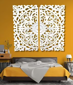 Art mural carré en bois sculpté Style rétro Décoration de maison et de bureau Panneau mural en bois fait à la main de qualité supérieure pour la décoration intérieure - Product Image 2