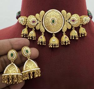 Designer Premium Quality Matte Gold Finish Stunning Choker Necklace <b>Set</b> With Earrings for Wedding Wear Collection For <b>Women</b> - Product Image 1