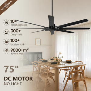 75 Inch Industrial <b>Ceiling</b> <b>Fan</b> No Light <b>Remote</b> <b>Control</b> DC Motor Large <b>Ceiling</b> <b>Fan</b> for Commercial Garage Patio - Product Image 1