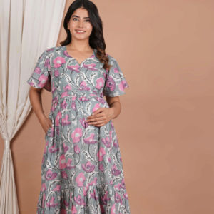 Robe de maternité 100% coton pur, magnifique, avec allaitement, écologique, respirante, robe d'hôpital, tenue de grossesse - Product Image 1