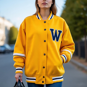 Chaqueta de béisbol Varsity de manga de cuero para mujer, ropa informal a prueba de viento, Letterman 100%, chaqueta Bomber Varsity de lana para mujer - Product Image 1