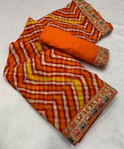 Precioso Sari de Rayón de Seda Vichitra con Tejido Substancial para Fiestas, Estilo Pullover, para Mujer India, con Descuento - Product Image 3