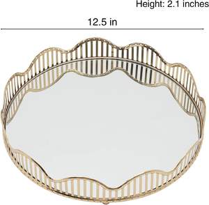 Cristal de espejo redondo y bandeja de tocador de metal para la decoración del hogar - Product Image 2