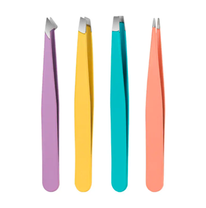 Alicates para cejas de acero inoxidable con logotipo personalizado de alta calidad, pinzas para Borde de cuchillo con punta plana biselada, bolsa de cuero PU para pestañas - Product Image 4