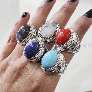 Anillo de Plata de Ley 925 con Piedras Preciosas Naturales de Labradorita, Turquesa, Granate, Lapislázuli y Cuarzo, Joyería Árabe para Hombre, Venta al por Mayor - Product Image 2