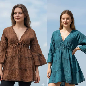 Mini vestido de algodón de moda para mujer vestido de verano ligero y fluido estilo bohemio informal disponible al por mayor - Product Image 1