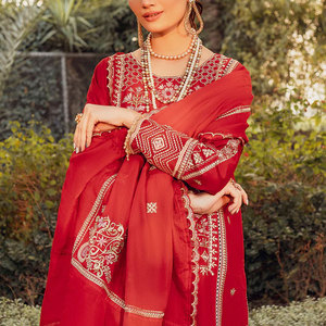 Vestidos con estampado de césped para mujer, trajes de 3 piezas de diseñador a la moda, de Color rojo, estilo pakistaní e indio - Product Image 5