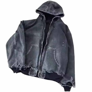 Vente en gros de sweats à capuche zippés en coton polaire sweats à capuche délavés à l'acide de couleur pure pour hommes - Product Image 2