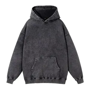 OEM Pull à capuche brodé délavé à l'acide avec impression de logo personnalisé 100% coton Sweat à capuche surdimensionné uni vintage pour hommes délavé à l'acide - Product Image 2