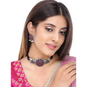 Maroon Kundan <b>Choker</b> with Zircon for Wedding Occasions - Product Image 1