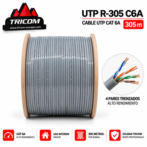 สายแลน TRICOM CAT6a UTP 8 แกน 305 เมตร สำหรับภายในอาคาร CPR Dca LSZH ตัวนำ CCA+ สีเทา - Product Image 3