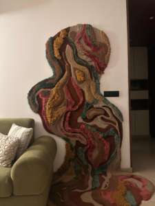 Tapis en laine/tencel sculpté à la main, biologique, à poils longs, épais, inspiré du latex, textures de terrain fluides pour les intérieurs modernes et luxueux - Product Image 3