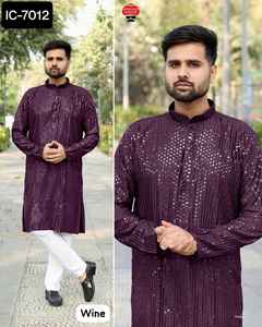 Indian <b>Men's</b> Wear Traditional Ready to Wear Fancy Kurta with Embroidery and Sequence Work <b>Mens</b> Wear Kurta with Wholesale Price - Product Image 6