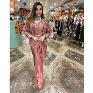 Sari Moderno de Tela Satén con Aspecto Pesado y Abstracto, Último Estilo de Ropa, Listo para Enviar desde la Fábrica, Precio Accesible Hoy - Product Image 1