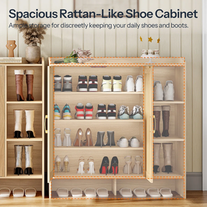 ตู้เก็บรองเท้าไม้จริงแบบตั้งได้ทันสมัยลิ้นชัก3ชั้นแบบพับได้ผิวหวายธรรมชาติสำหรับเฟอร์นิเจอร์ห้องนั่งเล่น - Product Image 6