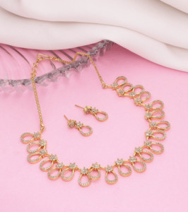 AD Necklaces <b>Set</b>, AD Gold Necklaces <b>Set</b>, Gift for <b>Women</b>, Gold Plated Necklaces <b>Set</b>, Copper & Brass Chapado En Oro Oro Laminado - Product Image 2