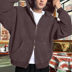 Streetwear Oversized Acid Wash <b>Zip</b> Up Hoodie 100% Cotton Men's Vintage Full <b>Zip</b> <b>Hooded</b> Sweatshirt Custom Brand Manufacture - Product Image 1