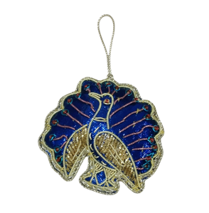 <b>Peacock</b> Zari Sari Hanging <b>Ornament</b> | Beaded Embroidery with Silk Fabric Thread | Ethnic Wall & Door Decoration for Events - Product Image 4