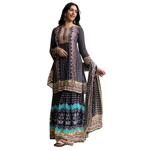 Ensemble Sharara imprimé violet avec Dupatta pour femme tenue de fête traditionnelle indienne tenue de créateur confortable - Product Image 2