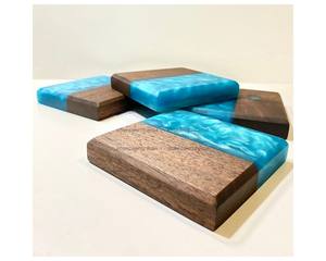 High Quality Nature Acacia Wood Epoxy Resin Best Coaster Cup Drink Round <b>Square</b> Acacia Wood En Best Coaster Epoxy Resin - Product Image 4