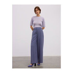 Pantalon large anti-rides indigo plissé avec taille élastique non doublé - Product Image 1