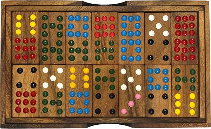 Set De Domino Mexicain Double 12 Avec Moyeu En Bois – 91 Tuiles Colorées, 9 Trains En Plastique, Étui Aluminium – Jeu De Société Pour Soirée En Famille Dès 8 Ans