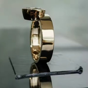 14k or jaune bijoux fins poire laboratoire cultivé diamant Solitaire bague épaisse bande lunette ensemble fiançailles, bague de mariage - Product Image 5