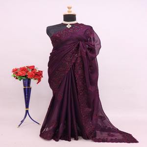 Increíble color Noora gasa con lentejuelas bordado trabajo Sari fabricante de la India a precio barato - Product Image 1