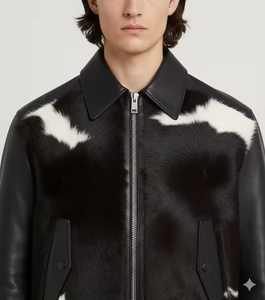 Expédition immédiate Veste bomber en cuir de vache véritable pour homme Coupe classique Style motard Unisexe Hiver Col montant Logo avant solide Style urbain - Product Image 2