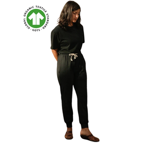 Pantalones de Jogger de algodón orgánico para mujer-Negro, Jersey de 5,4 oz, transpirable con cintura elástica y puños de pierna acanalados - Product Image 3