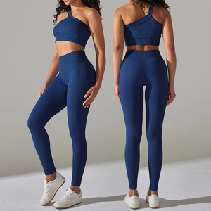 ชุดออกกำลังกายผู้หญิง 2 ชิ้น เสื้อชั้นในกีฬาแบบแห้งเร็ว กางเกงเลกกิ้งเอวสูง กระชับสะโพก ปรับแต่งได้ เหมาะสำหรับฟิตเนส โยคะ ลดราคาพิเศษ - Product Image 1