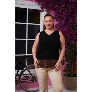 Blusa RMG de Talla Grande para Mujer, Forrada con Chifón, Tejido de Poliéster Cómodo, Elegante Top Marrón de Verano - Product Image 1