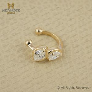 ต่างหูทอง14K แบบไม่ต้องเจาะหูต่างหูฝังเพชรแบบเรียบง่ายต่างหูแบบหนีบหูแบบโค้งหูต่างหูรูปวงแหวนสีทอง - Product Image 3