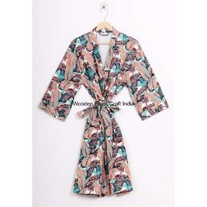 Robe longue kimono en coton biologique vintage pour femmes, tricotée, matelassée, faite à la main, mode indienne, rayée, en gros - Product Image 5