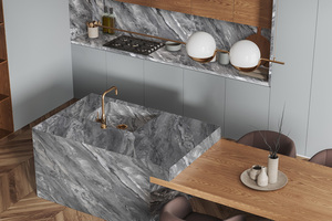 Custom Kitchen Bathroom Vanity Tops Calcite Quartz Polished Waterproof Countertops Prefab Cut Hotels Projects - Product Image 1